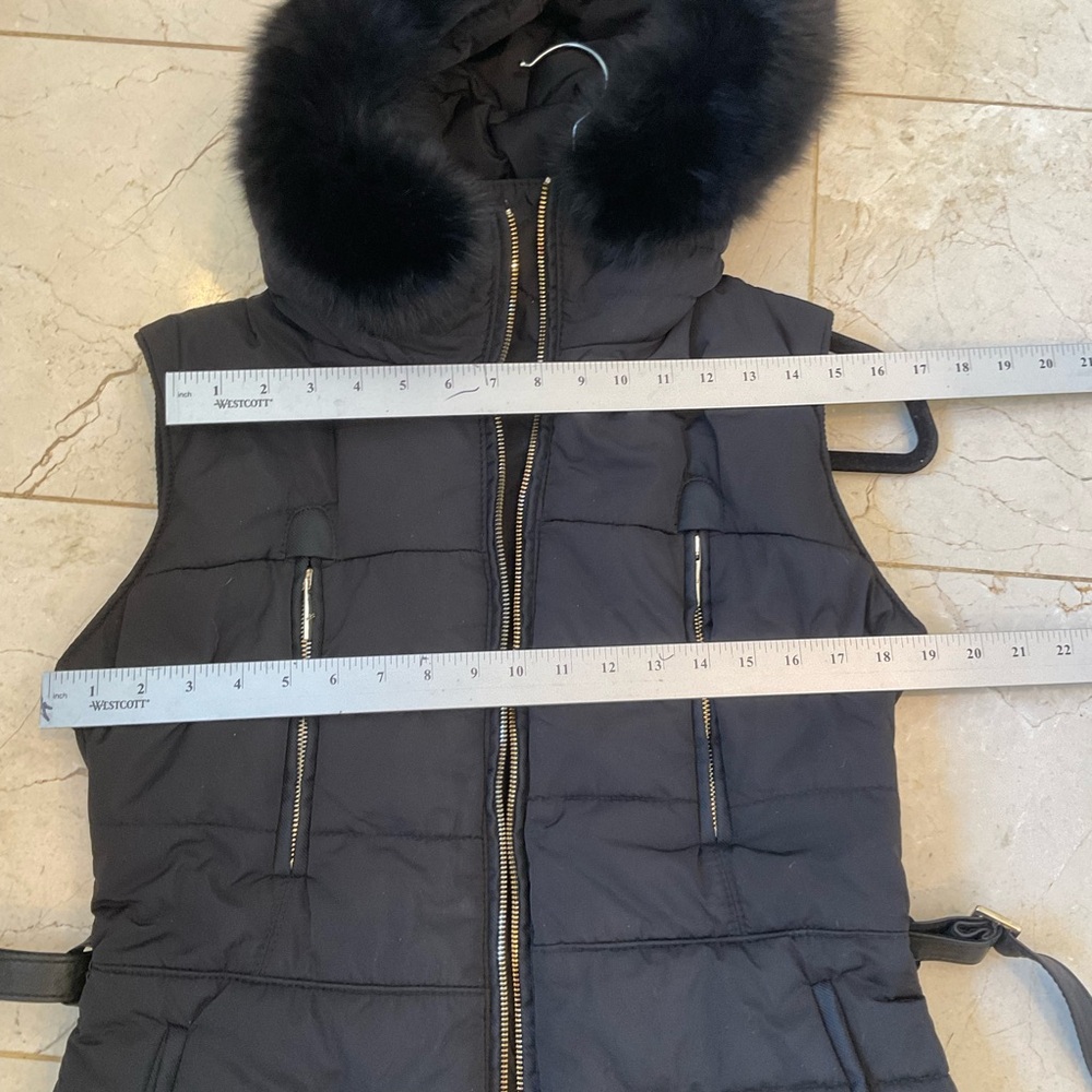 Gorski Apres-Ski Vest, hooded with detachable fox fur trim, NWOT, black, Size S - Picture 13 of 14